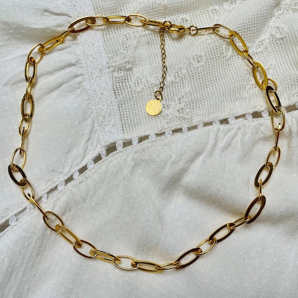 Collier or gros maillons, ras du cou en or gros maillons, bijou or en chaîne gros maillons