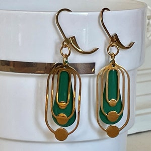 Goldene und farbige Art-Deco-Ohrringe, Edelstahl-Ohrringe, Art-Deco-Schmuck