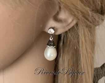 trendy mother-of-pearl pierced earrings