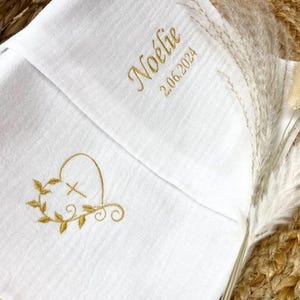 Christening scarf, embroidered, personalized, name, date, color, angel, fabric, christening child