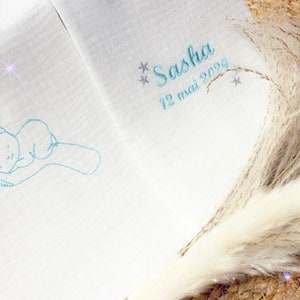 Christening scarf, embroidered, personalized, name, date, color, angel, fabric, christening child
