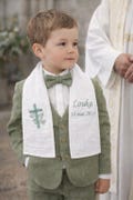 Christening scarf, embroidered, personalized, name, date, color, angel, fabric, christening child product logo