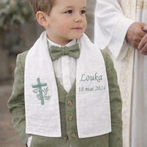 Christening scarf, embroidered, personalized, name, date, color, angel, fabric, christening child