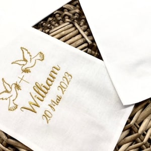 Christening scarf, embroidered, personalized, name, date, color, angel, fabric, christening child