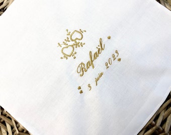 Christening scarf, embroidered, personalized, name, date, color, angel, fabric, christening child