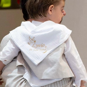 Christening scarf, embroidered, personalized, name, date, color, angel, fabric, christening child