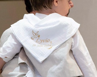 Mantón, pañuelo de bautizo bordado personalizado corazones, algodón, doble gasa, satén, envío gratis