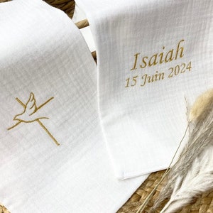 Christening scarf, embroidered, personalized, name, date, color, angel, fabric, christening child