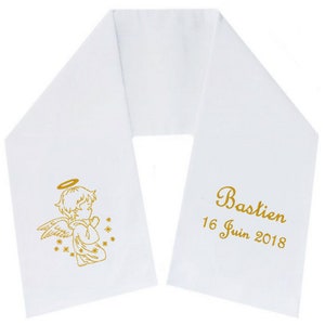 Christening scarf, embroidered, personalized, name, date, color, angel, fabric, christening child