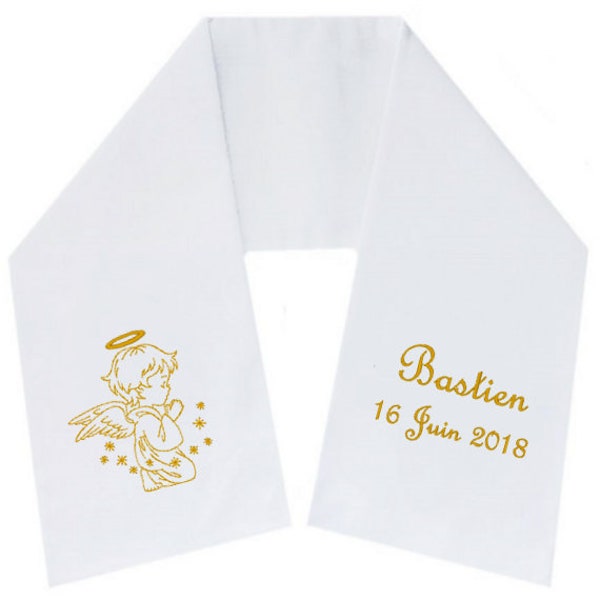 Christening scarf, embroidered, personalized, name, date, color, angel, fabric, christening child