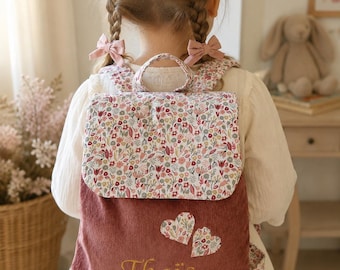 Kinderrugzak met gepersonaliseerde Liberty-print fluwelen strik, gratis verzending, OEKO-TEX gecertificeerde stof.