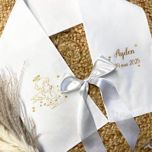Christening scarf, embroidered, personalized, name, date, color, angel, fabric, christening child