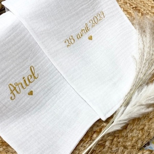 Baptism scarf, swaddle, personalized, embroidered, hearts, cotton, double gauze, dove, child baptism, free delivery