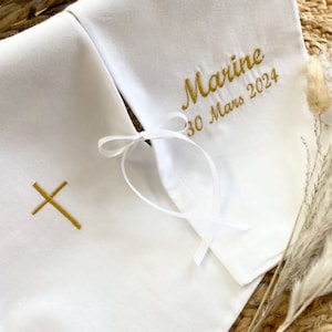 Christening scarf, embroidered, personalized, name, date, color, angel, fabric, christening child