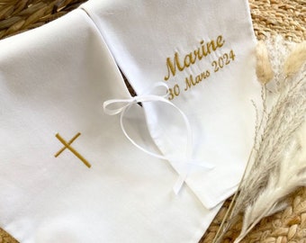 Christening scarf, embroidered, personalized, name, date, color, angel, fabric, christening child