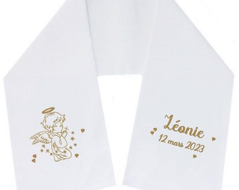 Christening scarf, embroidered, personalized, name, date, color, angel, fabric, christening child