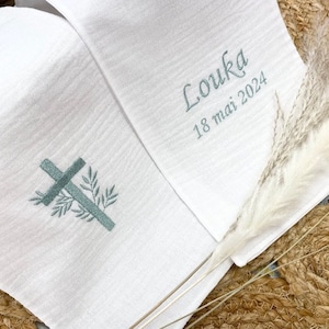 Christening scarf, embroidered, personalized, name, date, color, angel, fabric, christening child