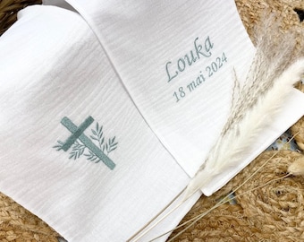 Christening scarf, embroidered, personalized, name, date, color, angel, fabric, christening child