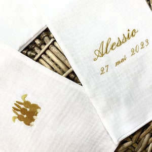 Christening scarf, embroidered, personalized, name, date, color, angel, fabric, christening child