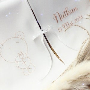 Christening scarf, embroidered, personalized, name, date, color, angel, fabric, christening child