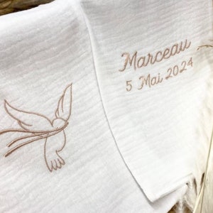 Christening scarf, embroidered, personalized, name, date, color, angel, fabric, christening child