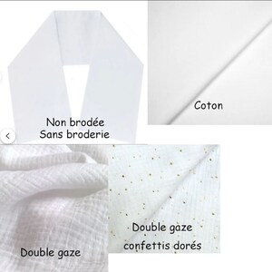 Écharpe de baptême brodée personnalisée coton double gaze satin croix coeur livraison gratuite image 3