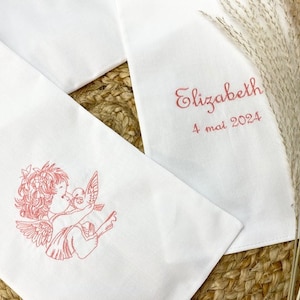 Christening scarf, embroidered, personalized, name, date, color, angel, fabric, christening child
