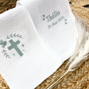 Christening scarf, embroidered, personalized, name, date, color, angel, fabric, christening child
