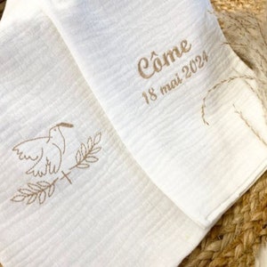 Christening scarf, personalized, embroidered, name, date, color, fabric, dove, christening child