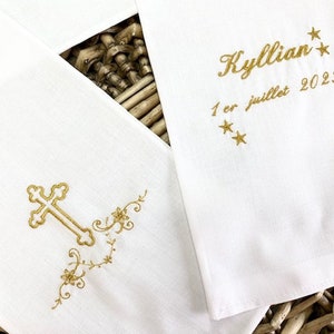 Christening scarf, embroidered, personalized, name, date, color, angel, fabric, christening child