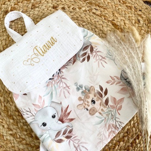 Sac à dos enfant brodé personnalisé animaux safari rose livraison gratuite