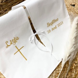 Christening scarf, embroidered, personalized, name, date, color, angel, fabric, christening child