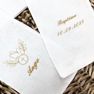 Christening scarf, embroidered, personalized, name, date, color, angel, fabric, christening child