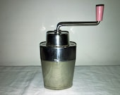 Stainless steel Coffee Mill firma Polish Rz. S.Z.Z. Mikolow, model of flask. Antique Coffee Grinder. Old Coffee Mill