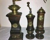 Coffee mill, pepper and salt shaker, Italian firm Acciaio Temperato. Antique Coffee Grinder. Old Coffee Mill