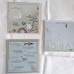 Cartes anniversaires thème mer, faites main.