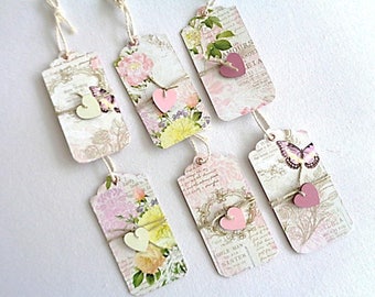 Lot de 6 étiquettes shabby  papier imprimé extra fort