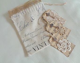 Vintage labels in their printed linen case