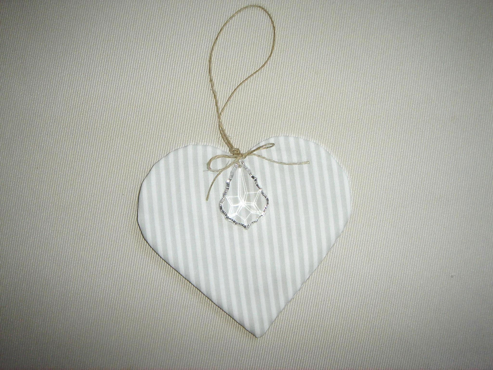 Coeur Plat en Coton Rayé, à Suspendre, Pampille Cristal, Décoration Poétique