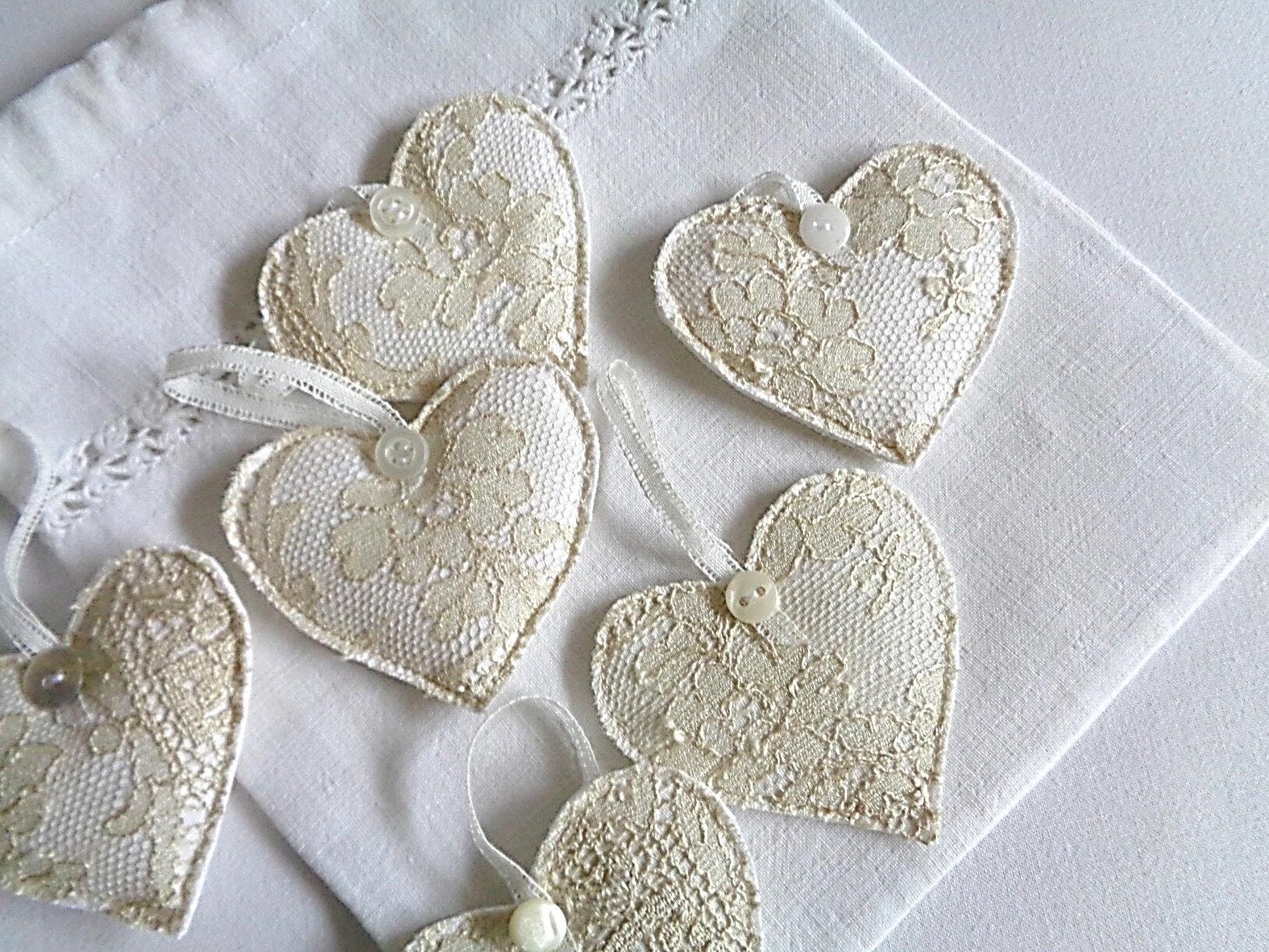 Lot de 6 Coeurs Métis et Dentelle , Sachet Présentation