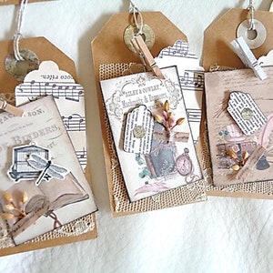 Lot de 6 étiquettes rétro, façon scrap, sachets de présentation