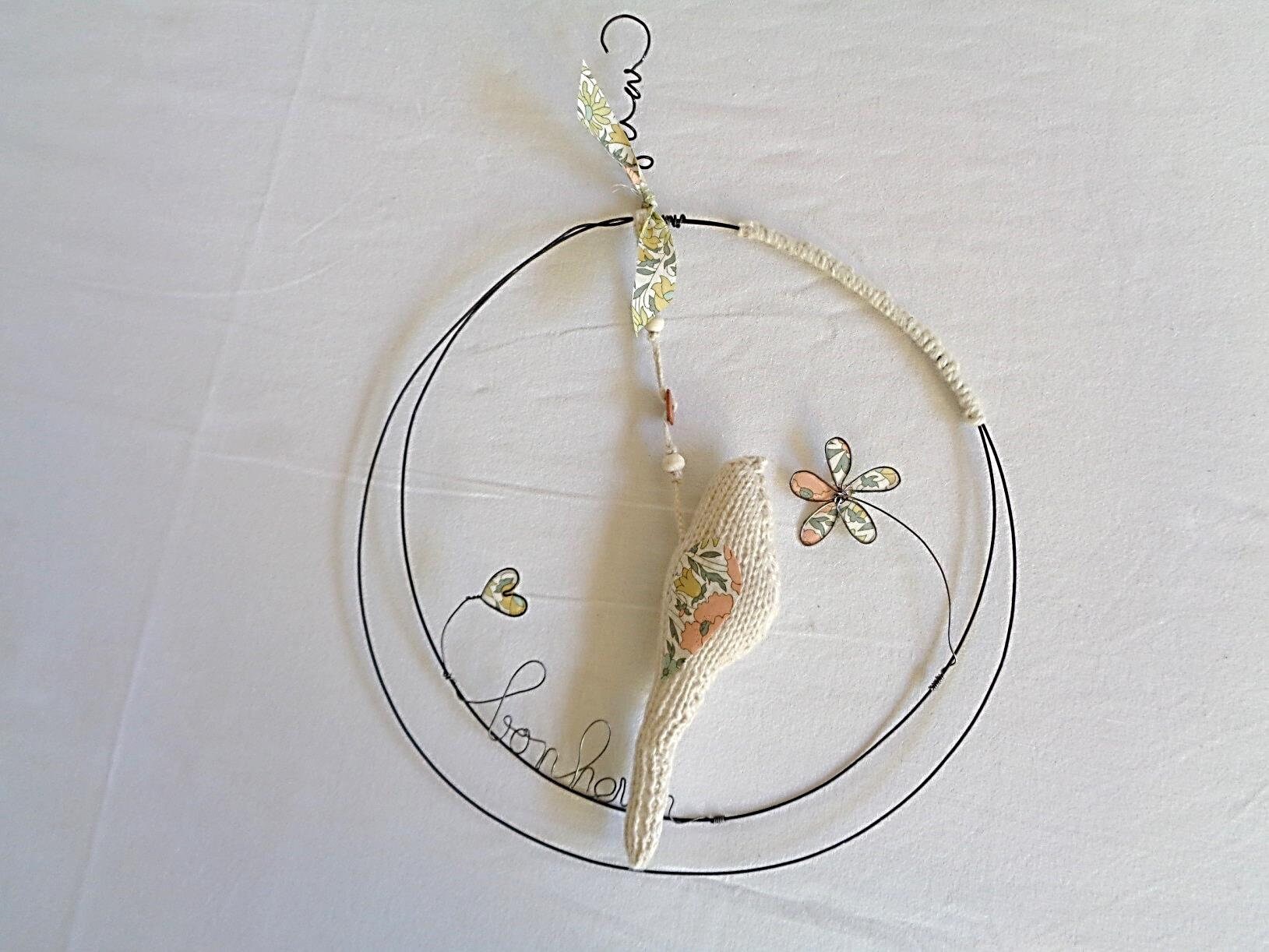 Mobile Oiseau et Fil de Fer Recuit Fleur Inscription