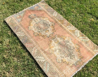 Oushak rug'double Medallion,vintage rug oushak pastel,faded&muted rug,turkihs vintage.130/79/4'2×2'5
