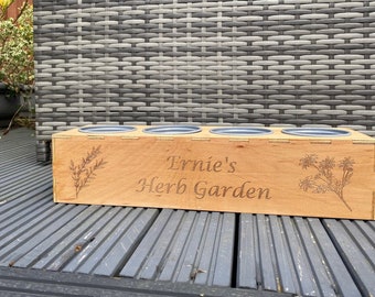 Herb Garden, Window Box, Personalised Gift, Indoor Garden, Kitchen Accessories, Planter With Pots, Chef Gift, Grandad Plant Pot