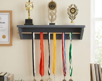 Estante personalizado para medallas y trofeos, expositor con nombre personalizado, colgador de premios deportivos, porta medallas para niños, estante de trofeos de pared