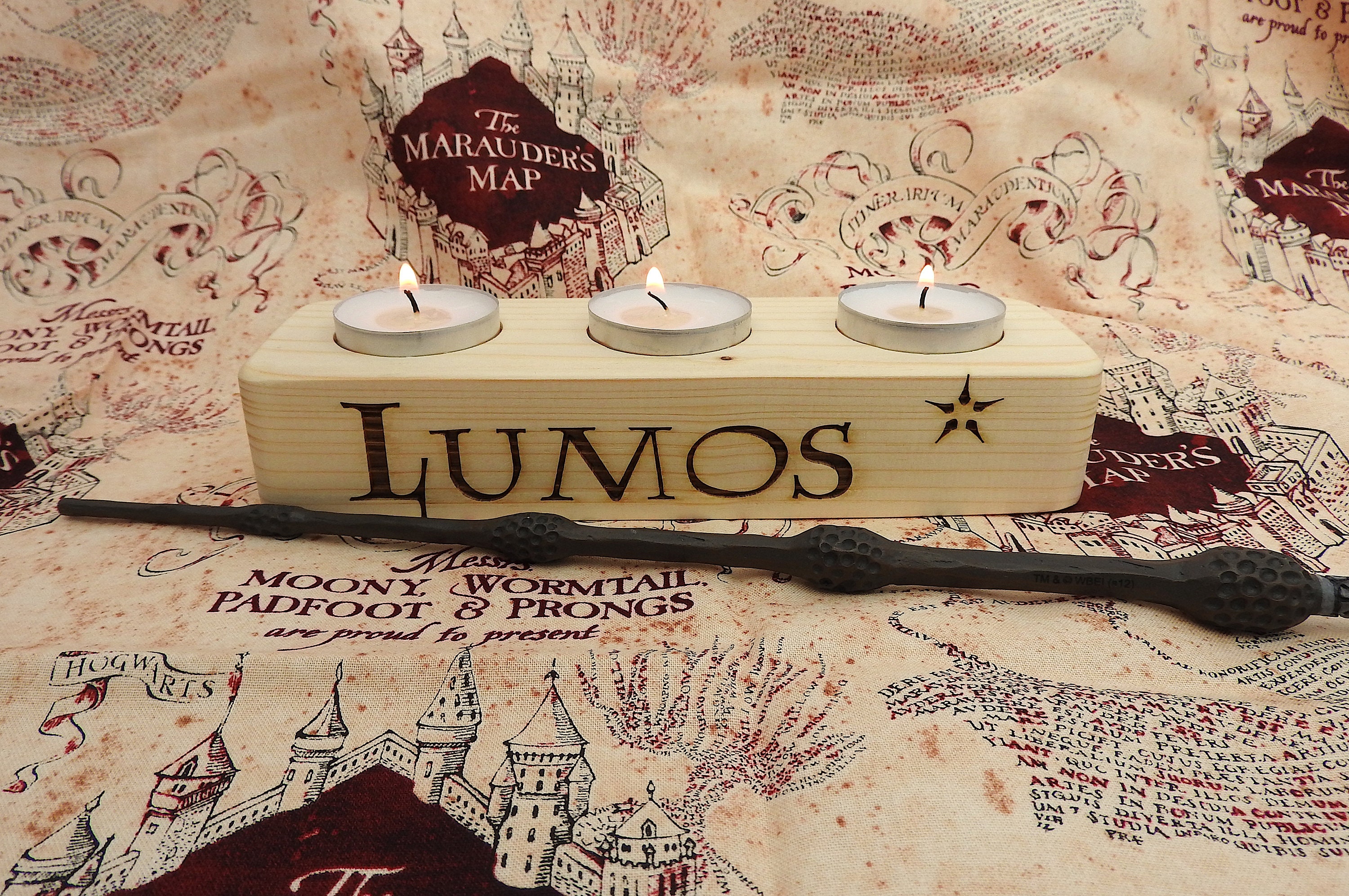 Bougie Lumos, inspiré de Harry Potter, porte-bougie chauffe-plat en bois,  cadeau de bougie, pièce maîtresse de bougie, idées cadeaux, sort magique,  cadeau de pendaison de crémaillère -  France