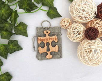 Personalised Wood Jigsaw Keyring, Best Friend Keychain, Couples Gift, Puzzle Set, Wedding Anniversary, Friendship Present, Jigsaw Puzzle
