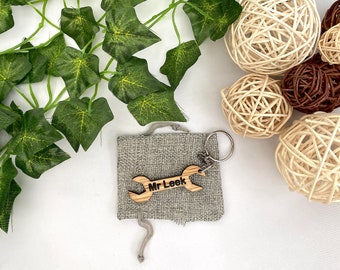 Personalised Spanner Keyring, Mechanic Gift, Engineer Tools, Wood Accessories, Fun Gift For Him, Wrench, Fathers Day, Teacher Present