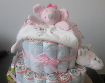 Gâteau de couches cadeau de naissance petite fille