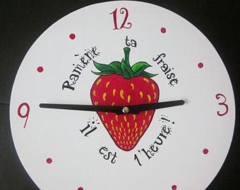 Red and white wooden clock humorous Strawberry